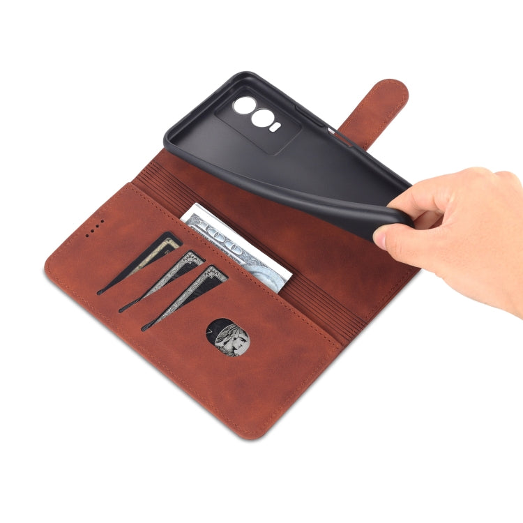 Brown textured leather wallet phone case with card slots and magnetic-style inner compartment