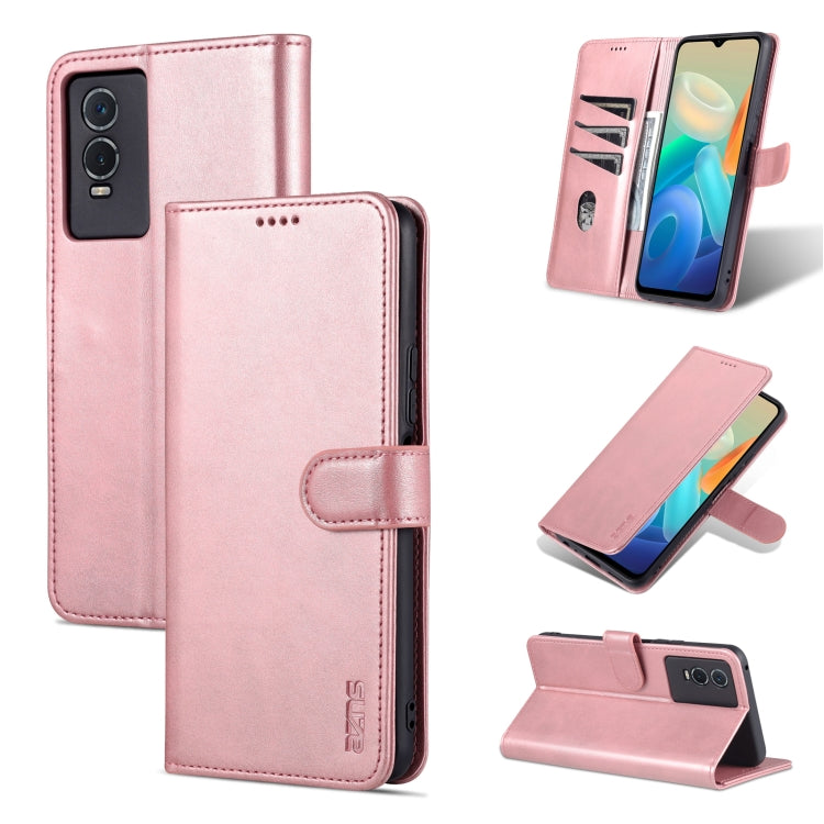 Rose gold textured leather flip phone case with card holder and side camera cutout