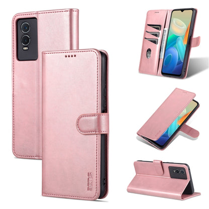 Rose gold textured leather flip phone case with card holder and side camera cutout