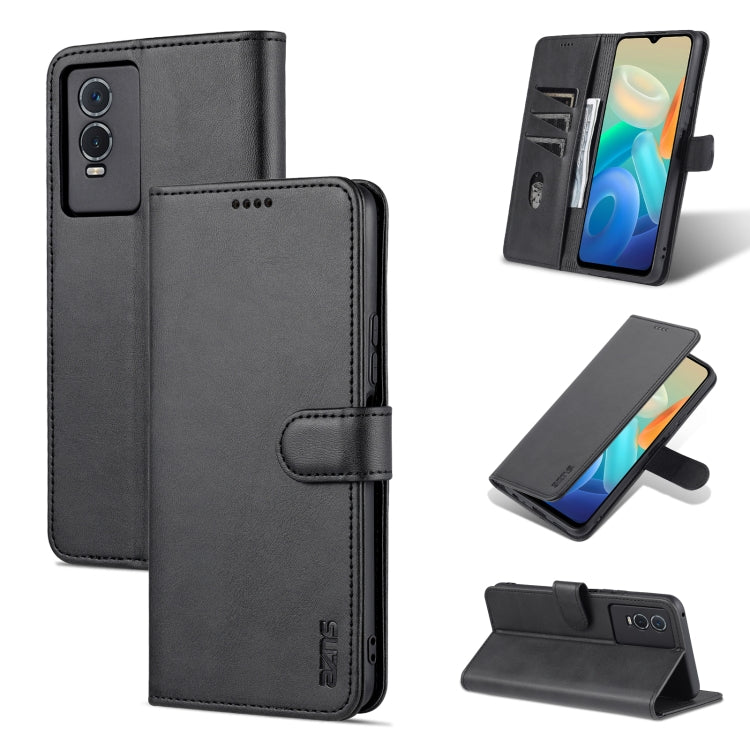 Black calf-texture leather flip phone case with horizontal stand and camera cutouts.