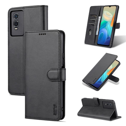 Black calf-texture leather flip phone case with horizontal stand and camera cutouts.