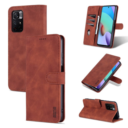 Brown calf-texture leather flip phone case with folio stand and stitched trim.