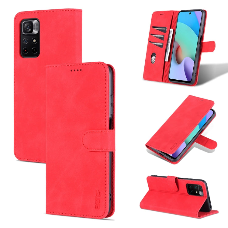 Red calf-texture leather flip phone case with folio stand and stitched trim.