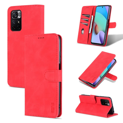 Red calf-texture leather flip phone case with folio stand and stitched trim.