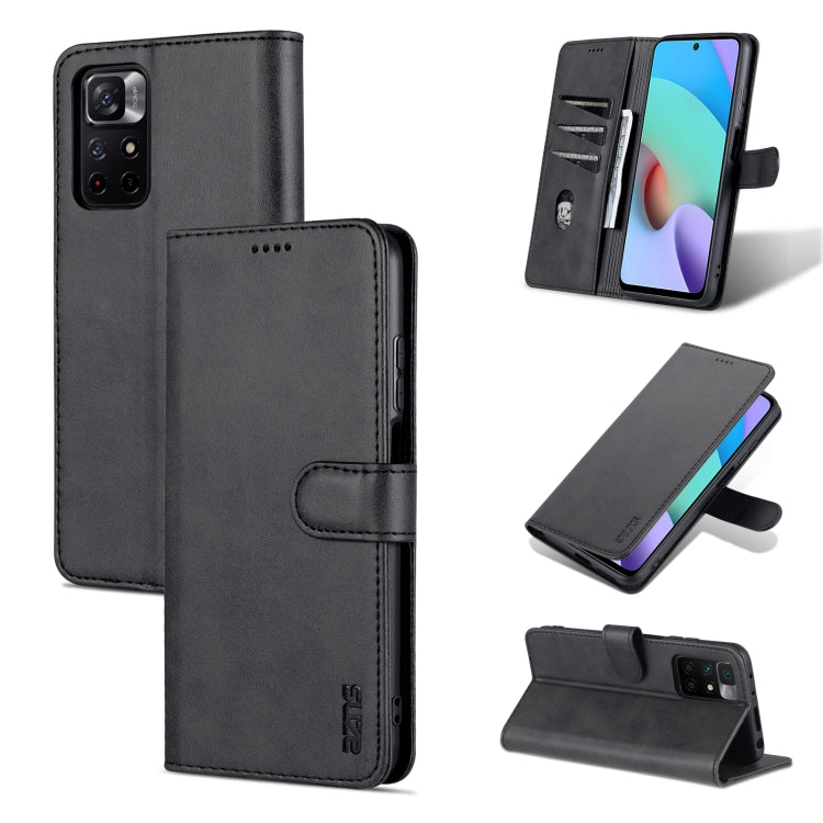 Black calf-texture leather flip phone case with folio stand and stitched trim.