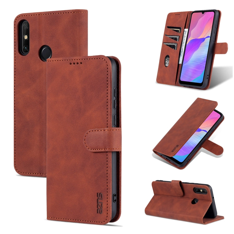 Brown calf-texture leather flip phone case with folio stand and stitched trim.