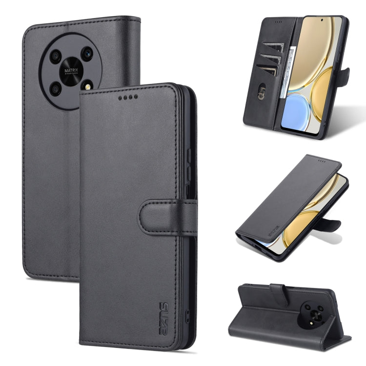 Black leather flip phone case with horizontal stand and stitched card-slot design.