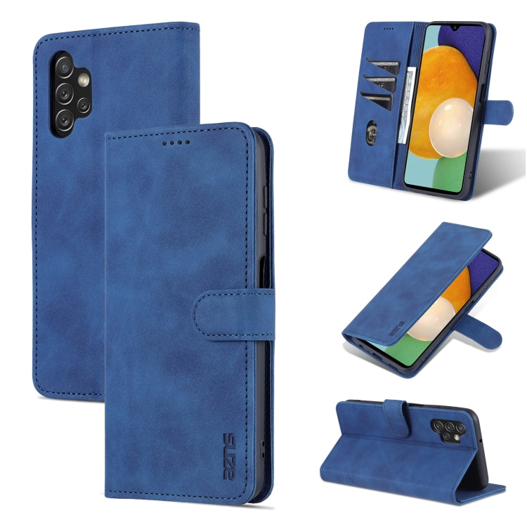 Blue leather-style flip phone case with card slot, stand, and magnetic clasp