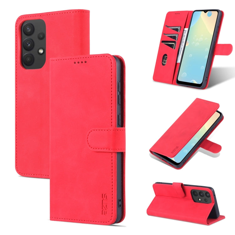 Red leather-style flip phone case with card slot, stand, and magnetic clasp
