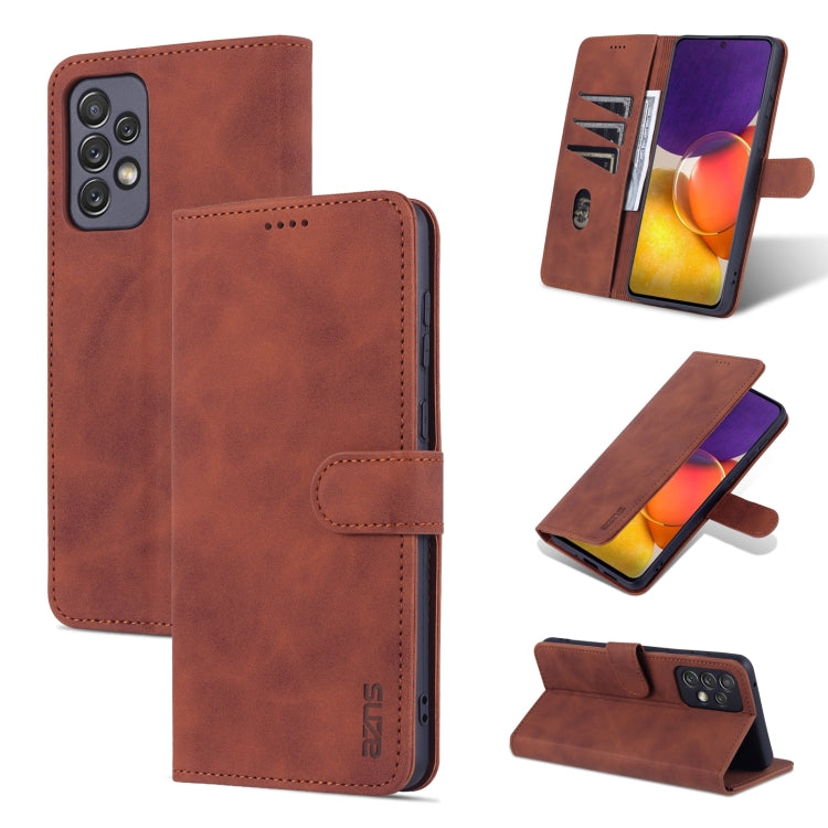 Brown leather-style flip phone case with card slot, stand, and magnetic clasp