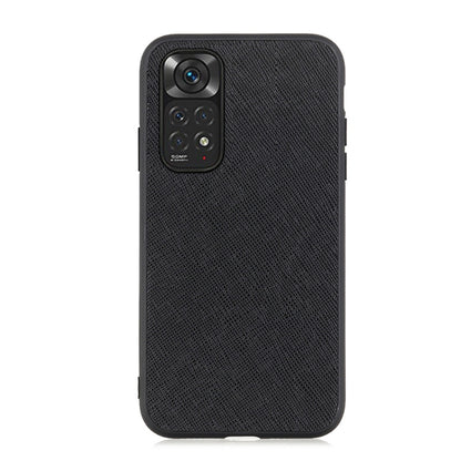 Black textured leather phone case, rear view with camera cutouts