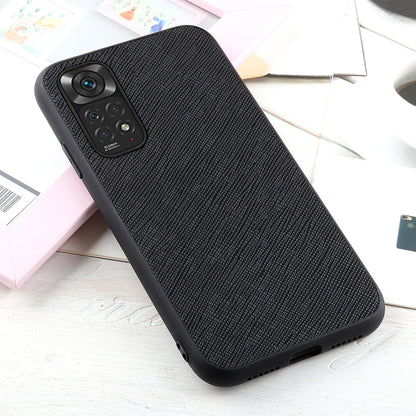 Black textured leather shockproof phone case, angled view showing camera area