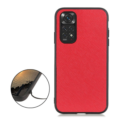Red textured leather shockproof phone case with raised camera cutout
