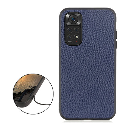 Blue textured leather shockproof phone case with raised camera cutout