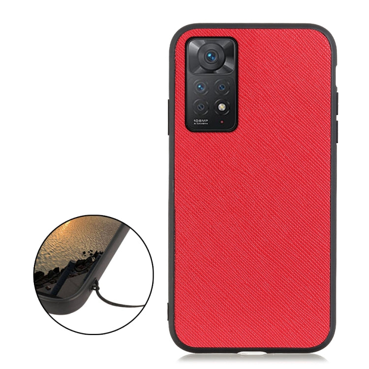 Red textured leather shockproof phone case with inset close-up of camera area