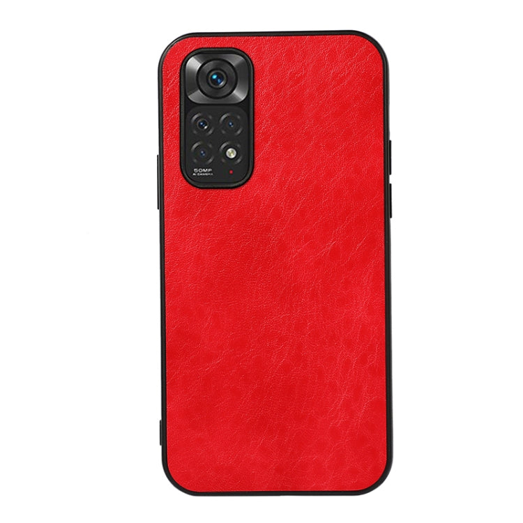Crazy Horse leather phone case, red, textured back with camera cutout and shockproof edges