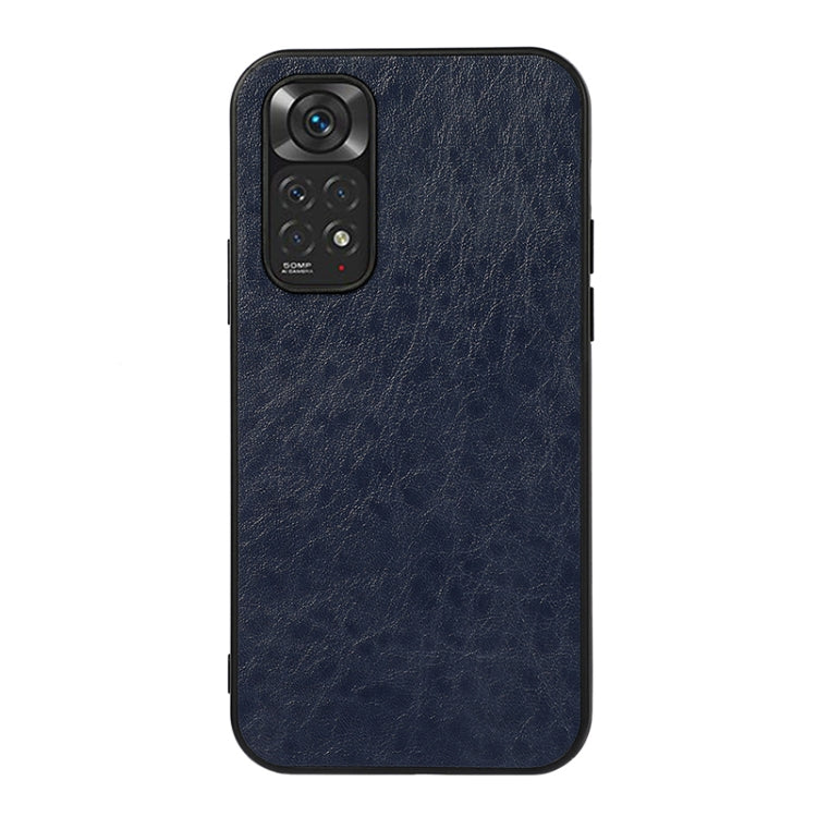 Crazy Horse leather phone case, blue, textured finish with camera cutout and side buttons