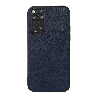 Crazy Horse leather phone case, blue, textured finish with camera cutout and side buttons