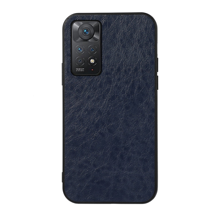Crazy Horse leather phone case, blue, textured finish with camera cutout and side button cutouts