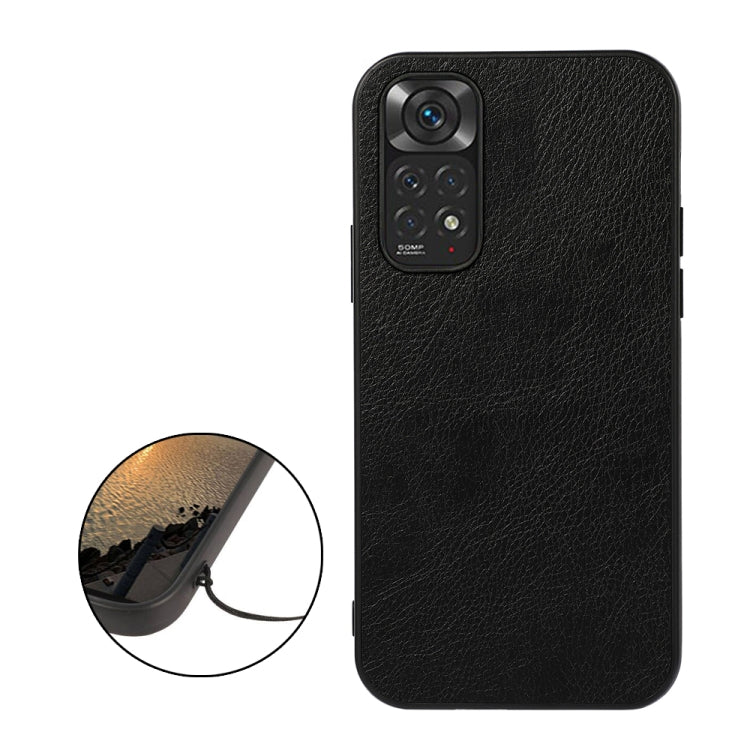 Black two-tone litchi-texture phone case with side button openings