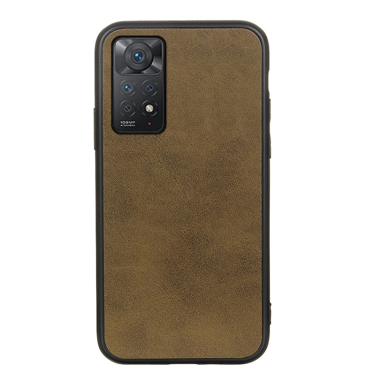 Two-tone shockproof phone case, brown calf texture with black camera panel