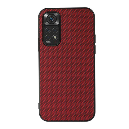 Red carbon fiber texture shockproof phone case with camera cutout and raised edges