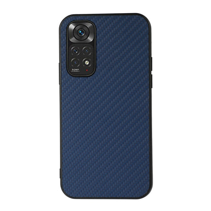 Blue carbon fiber texture shockproof phone case with camera cutout and raised edges