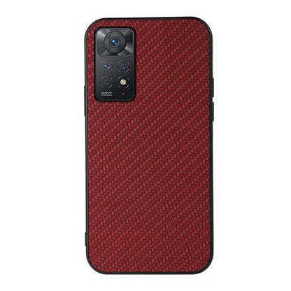 Red carbon fiber texture phone case with camera cutout and protective lip
