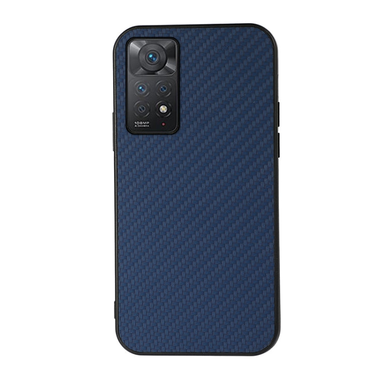 Blue carbon fiber texture phone case with camera cutout and protective lip