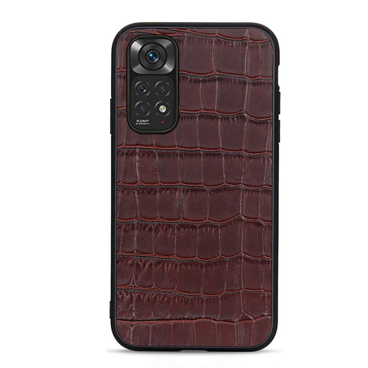 Brown crocodile-texture shockproof phone case with camera cutouts and raised edges