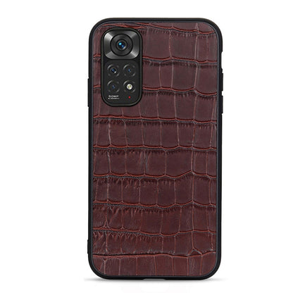 Brown crocodile-texture shockproof phone case with camera cutouts and raised edges