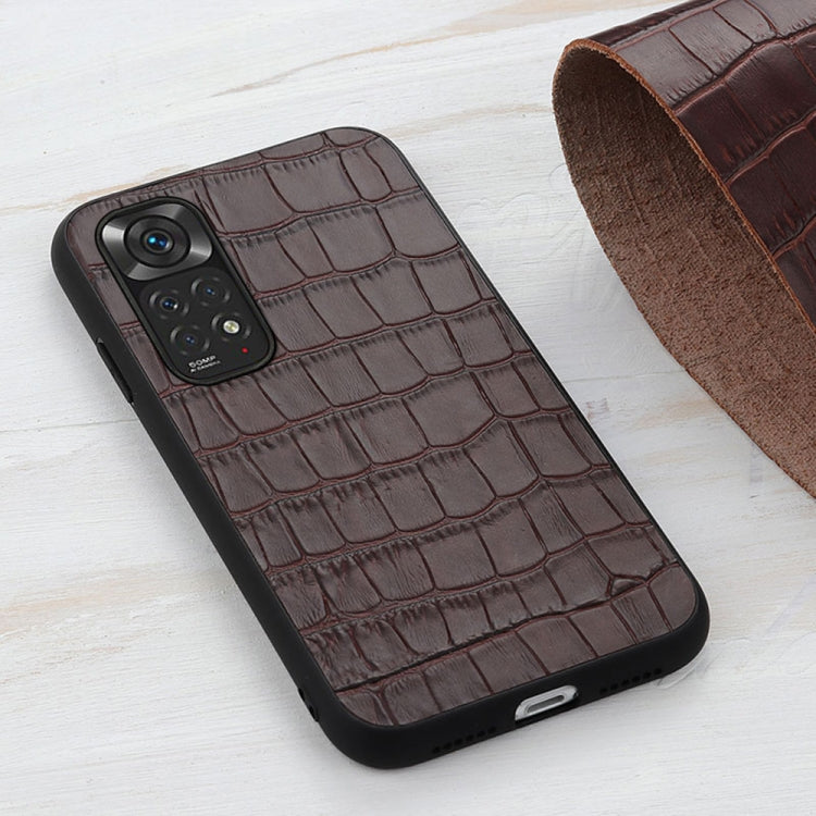 Brown crocodile-texture shockproof phone case with camera openings and textured grip