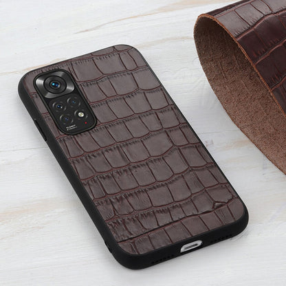Brown crocodile-texture shockproof phone case with camera openings and textured grip