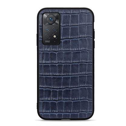 Blue crocodile-texture shockproof phone case with camera cutouts and protective frame