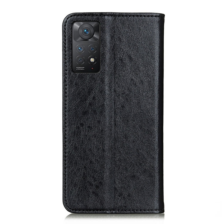 Black folio leather phone case with camera cutout and textured surface
