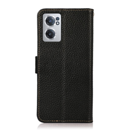 Genuine leather litchi-texture phone case with side magnetic flip, black