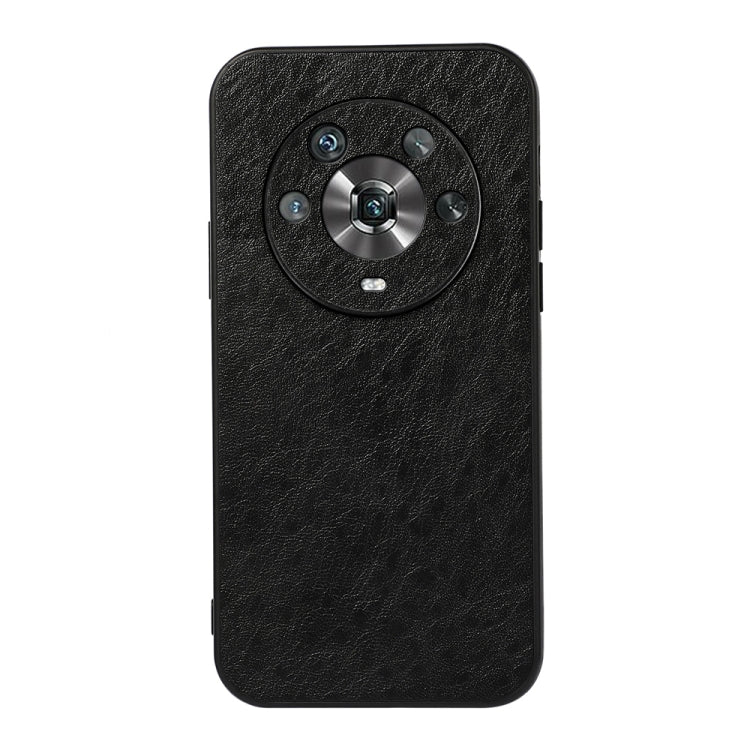 Black crazy horse texture PU phone case with circular camera ring cutout.