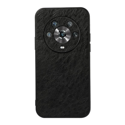 Black crazy horse texture PU phone case with circular camera ring cutout.