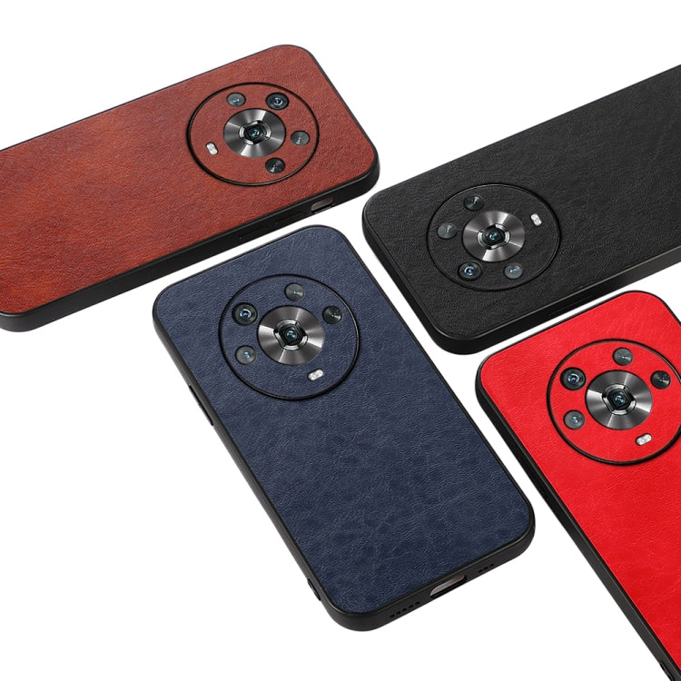 Set of crazy horse texture PU phone cases: red, blue, and black with camera ring.