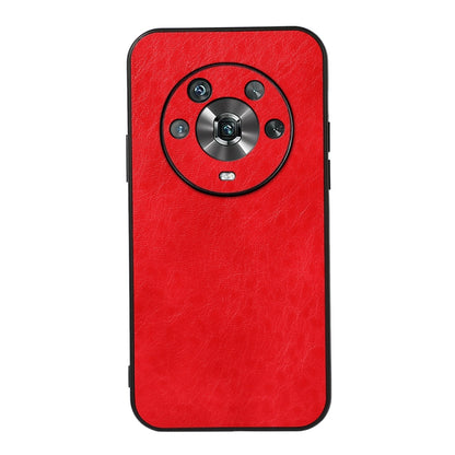 Red crazy horse texture PU phone case with circular camera ring cutout.