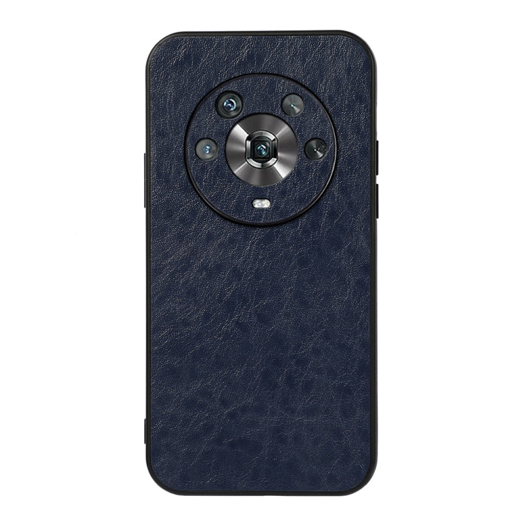 Blue crazy horse texture PU phone case with circular camera ring cutout.