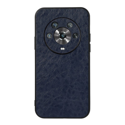 Blue crazy horse texture PU phone case with circular camera ring cutout.