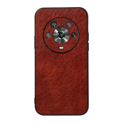 Brown crazy horse texture PU phone case with circular camera ring cutout.