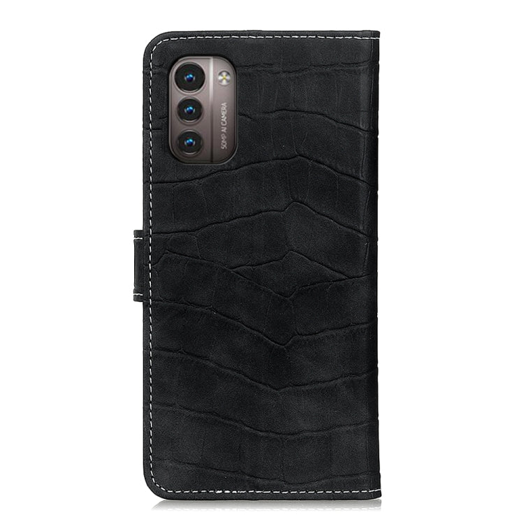 Black crocodile-texture phone case with cutout for camera and raised edge stitching