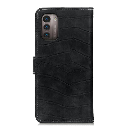 Black crocodile-texture phone case with cutout for camera and raised edge stitching