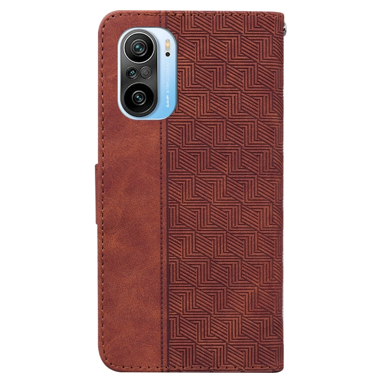 Brown geometric embossed leather wallet phone case with camera cutout