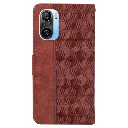 Brown geometric embossed leather wallet phone case with camera cutout