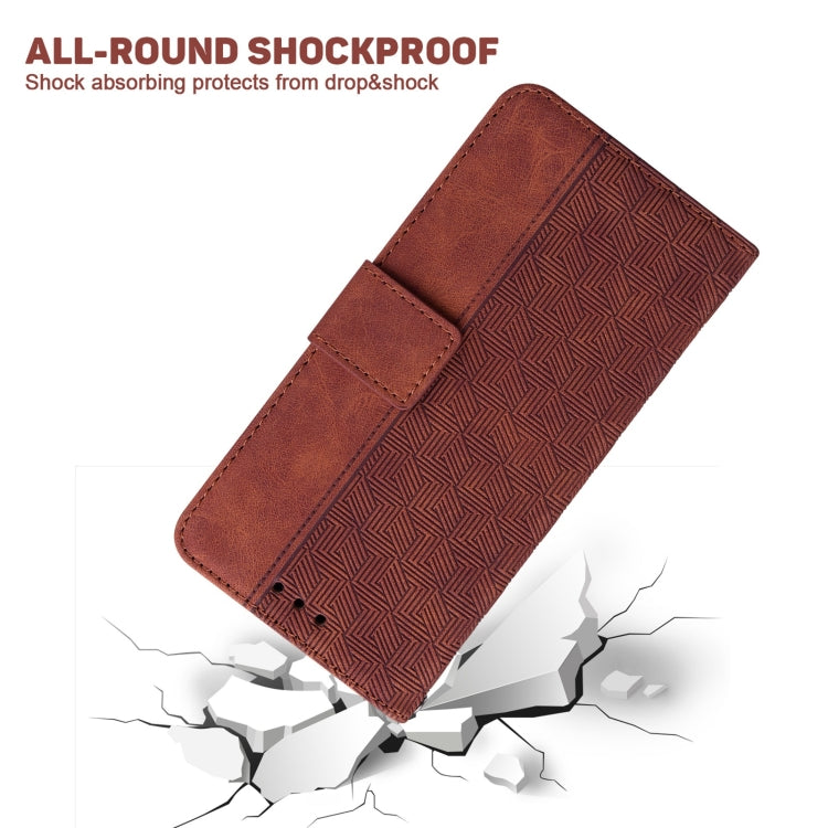 Brown geometric embossed leather wallet phone case with shockproof drop protection
