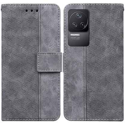 Geometric embossed leather phone case with flip cover and camera cutout, gray