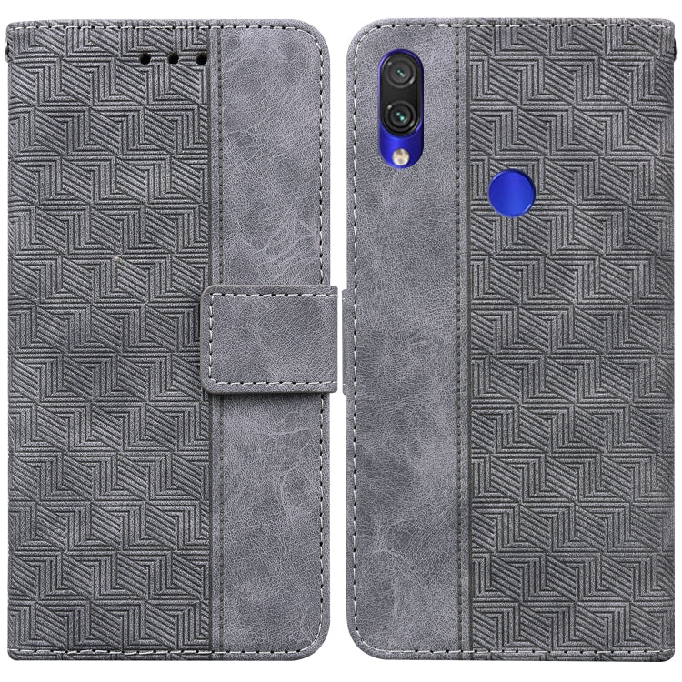 Geometric embossed leather phone case with magnetic folio strap, gray.